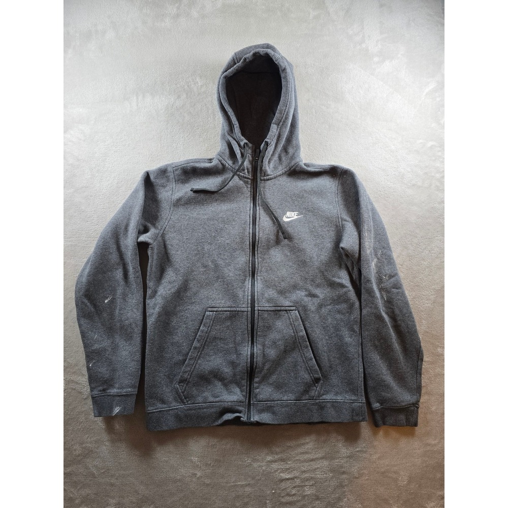 Nike Hoodie Sweatshirt Mens M Fit S Gray Full Zip Club Fleece 804389 *Read
